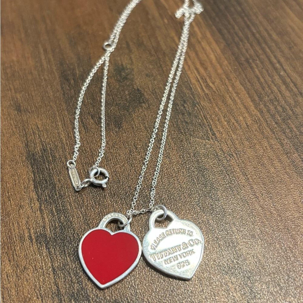 Tiffany & Co. Silver and Red Heart Pendant Necklace